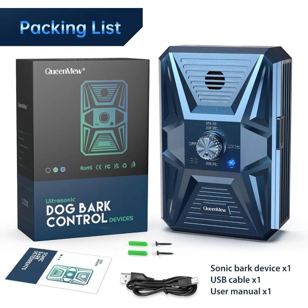 Ultrasonic Anti-Bark Device 3-Level Control Rechargeable Dog Bark Deterrent with 33FT Reach for All Breeds Indoor & Outdoor Use