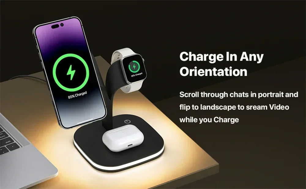 Magnetic 3 in 1 Wireless Charger For iPhone 16 15 14 13 12 Pro Max Fast Wireless Charging Station For Apple Watch 9 /AirPods Pro