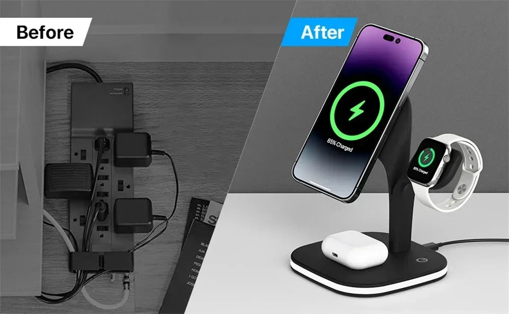 Magnetic 3 in 1 Wireless Charger For iPhone 16 15 14 13 12 Pro Max Fast Wireless Charging Station For Apple Watch 9 /AirPods Pro