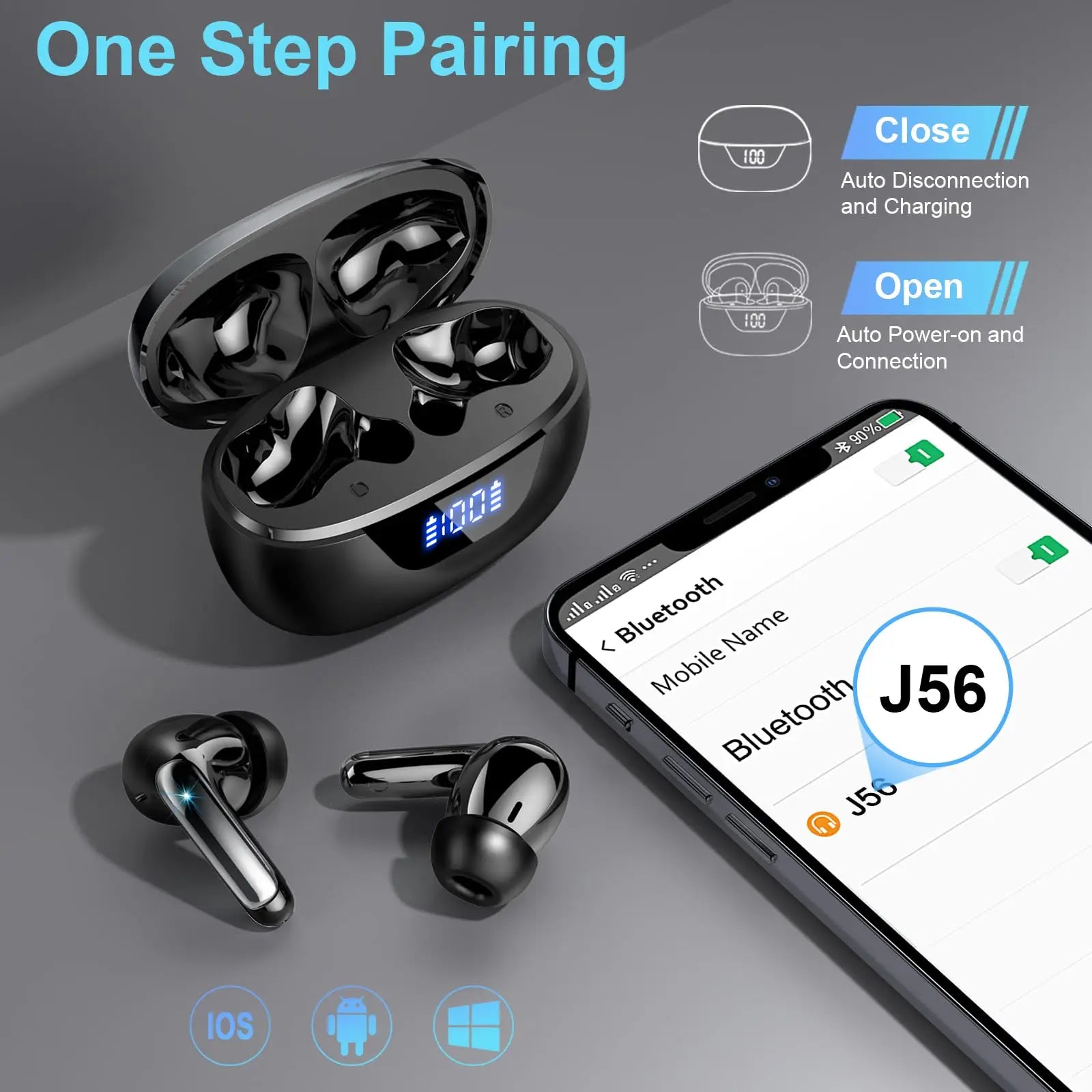 Wireless Headphones,Bluetooth 5.3 Stereo Earphones in Ear with 4 ENC Mic Clear Calls,Noise Cancelling Ear Buds,48H battery life.