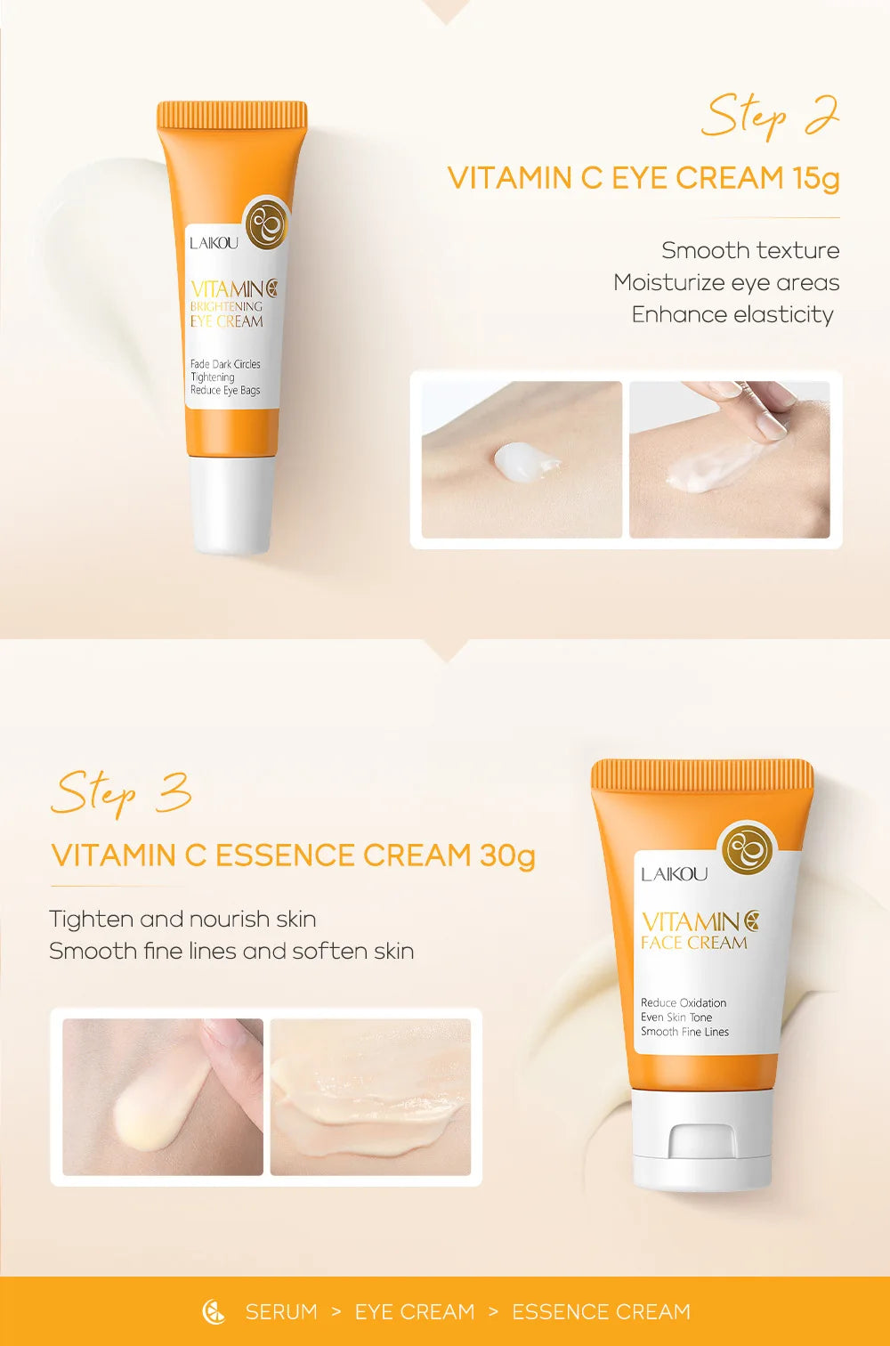 3pcs/set LAIKOU Vitamin C 24K Golden Sakura Skin Care Sets Face Cream