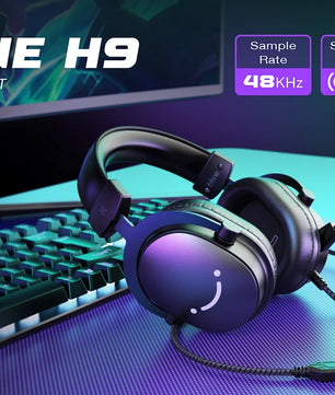 FIFINE Headset,3.5 mm jack&USB Headphone with 7.1 Surround Sound/volum contral/Mute switch for PC/MAC/PS4/PS5 Mixer-H9
