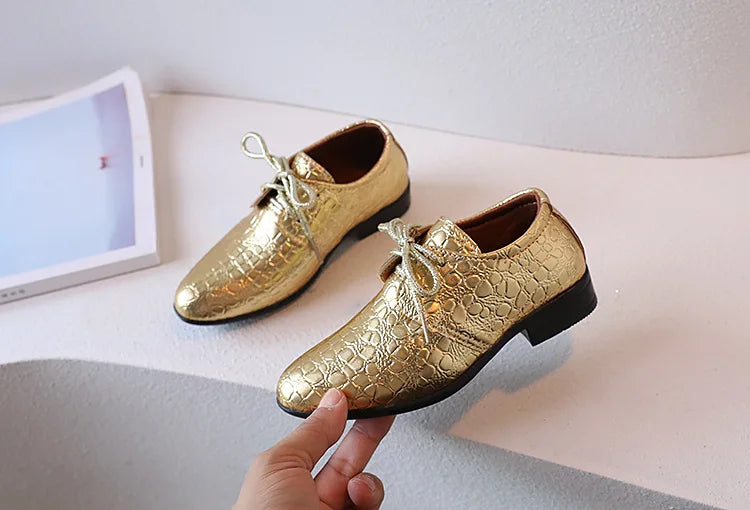 Boys Leather Shoes for Party Wedding Shows Catwalk Cool Lace-up Classic Kids Fashion Casual Shoes Loafers 2023 Children Dress PU