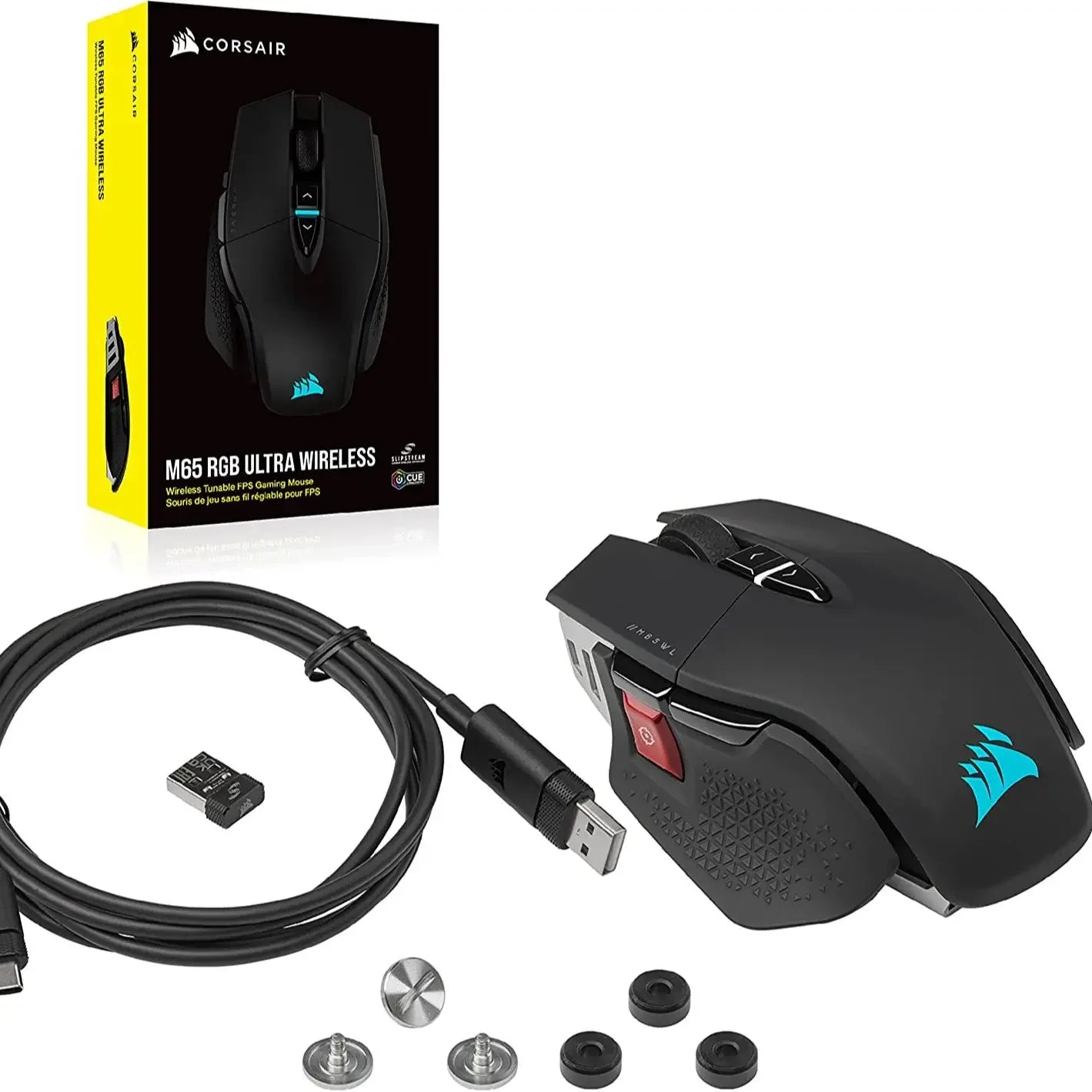 Corsair M65 RGB Ultra Wireless Tunable FPS Wireless Gaming MouseSub-1ms Slipstream Wireless Technology 26,000 DPI -White/Black