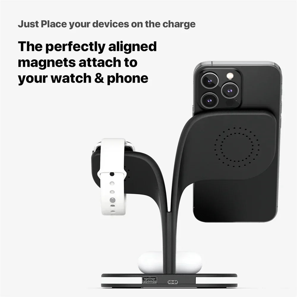 Magnetic 3 in 1 Wireless Charger For iPhone 16 15 14 13 12 Pro Max Fast Wireless Charging Station For Apple Watch 9 /AirPods Pro