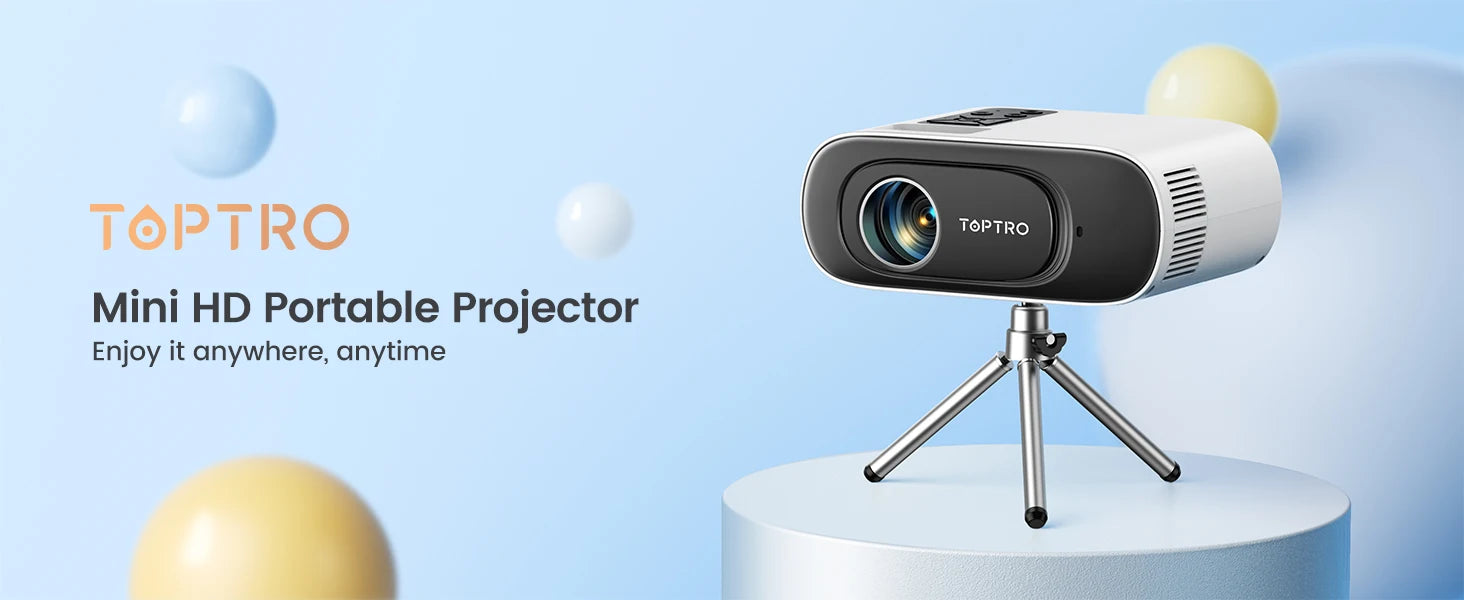 TOPTRO Mini Projector Full HD Support 1080P 16000 Lumens Auto Keystone WiFi Bluetooth Video Projector Portable Home Theater