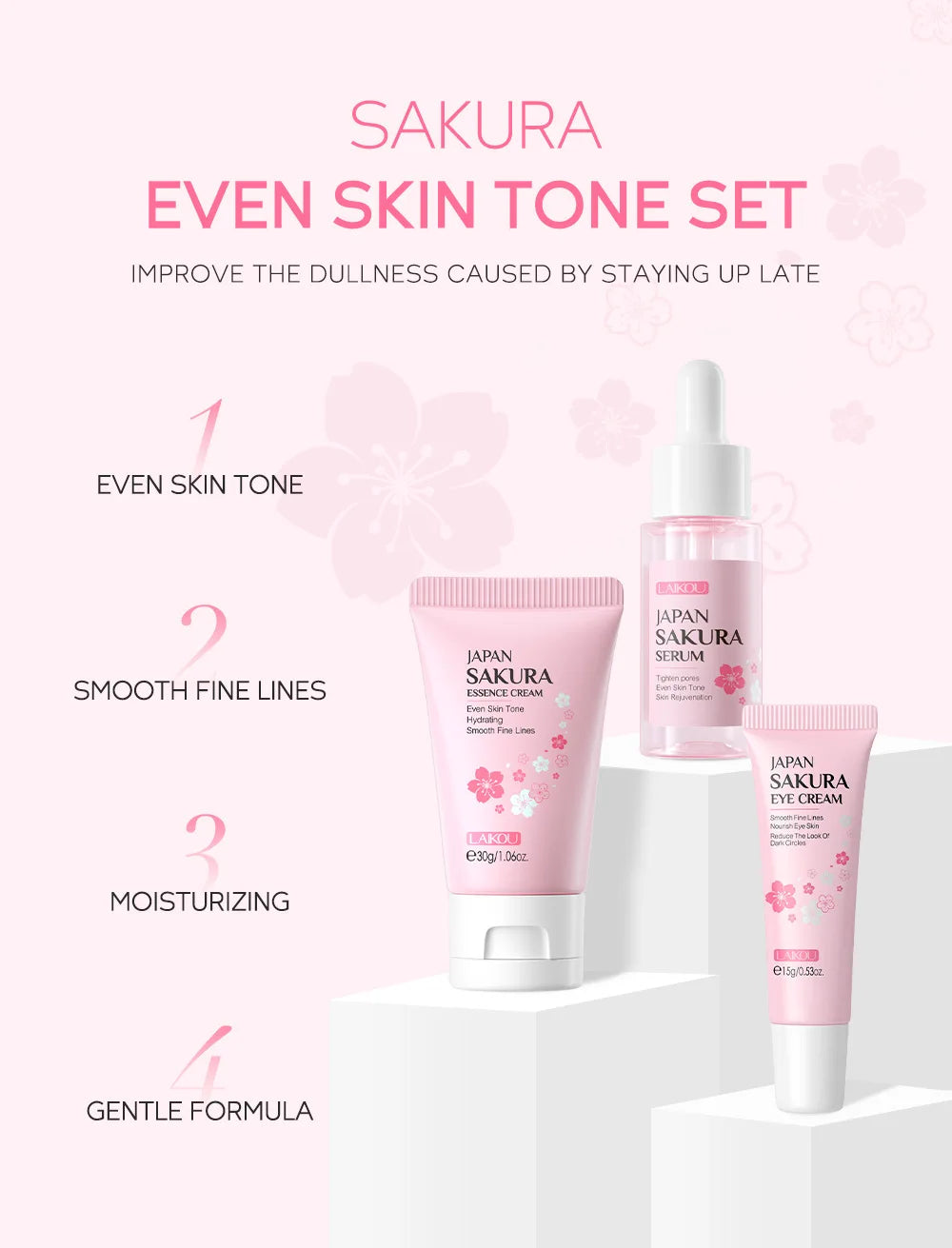 3pcs/set LAIKOU Vitamin C 24K Golden Sakura Skin Care Sets Face Cream