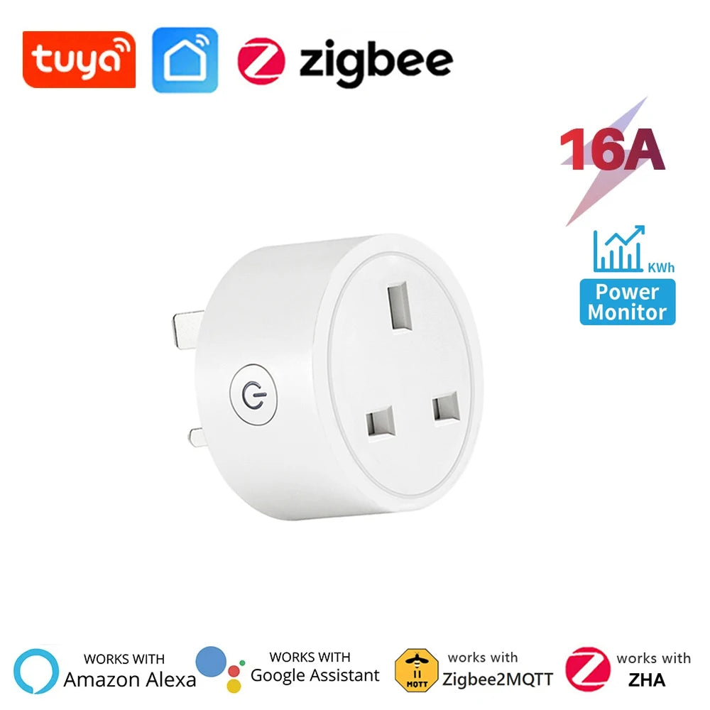 Tuya Zigbee Smart Socket UK Plug Smart Home Automation Timing Power Monitor Smart Outlet Support Google Home Alexa Zigbee2MQTT