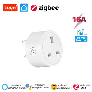 Tuya Zigbee Smart Socket UK Plug Smart Home Automation Timing Power Monitor Smart Outlet Support Google Home Alexa Zigbee2MQTT