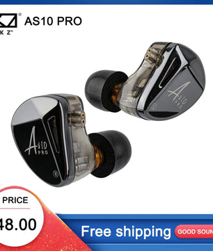 KZ AS10 PRO 5BA IEM In-Ear Monitor HiFi Bass Stereo Earphones Wired Earbuds with Silver-plated Cable for Audiophiles Musicians