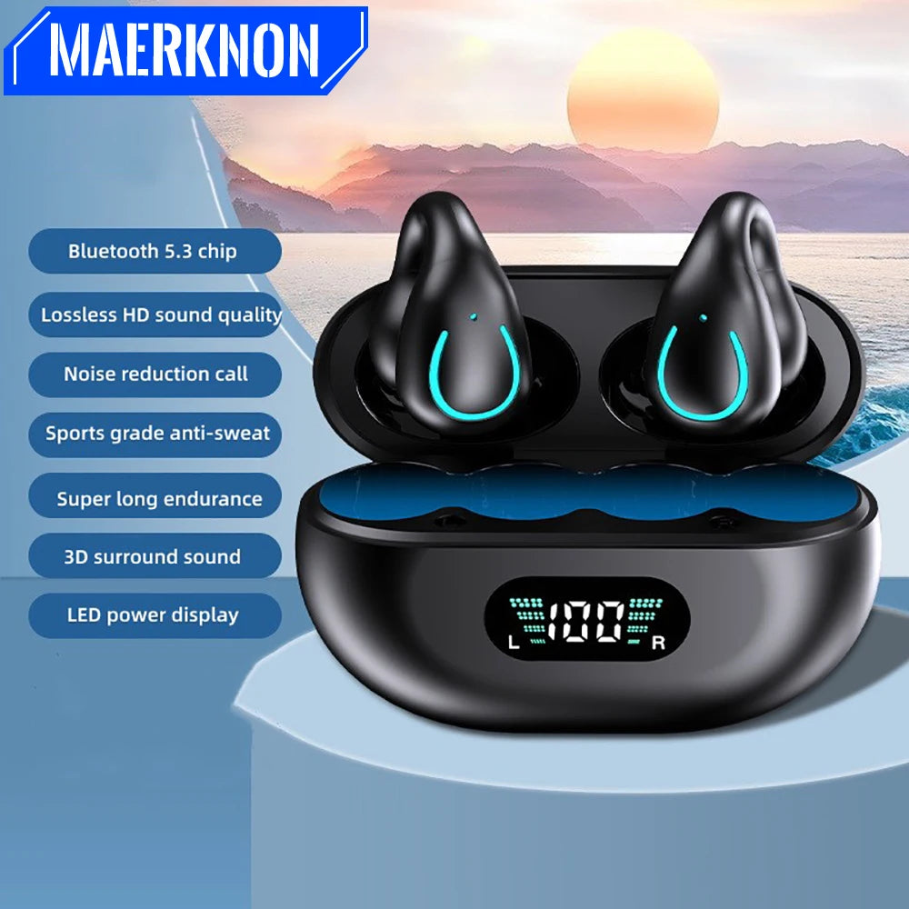 Q71 TWS Bone Conduction Bluetooth Earphones HiFi Stereo Ear Clip Earbud Sports Wireless Headphones Mini Noise Cancelling Headset