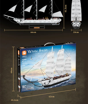 Sailboat Building Toys For Kids 1672pcs 66cm White Swan Sailing Ship Building Blocks MOC Bricks Educational Toys Home Decoration