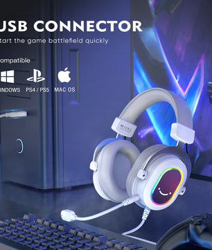FIFINE RGB Gaming Headset with 7.1 Surround Sound/3-EQ/MIC,Over-ear Headphone with In-line Control for PC PS4 PS5 Ampligame-H6W