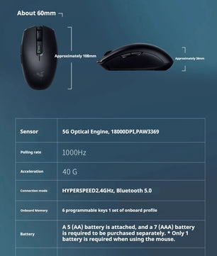 Razer Orochi V2 Wireless Bluetooth Mouse Lightweight 2 Wireless Modes 5g Mice Advanced 18k Dpi Optical Sensor Pc Gaming Mouse
