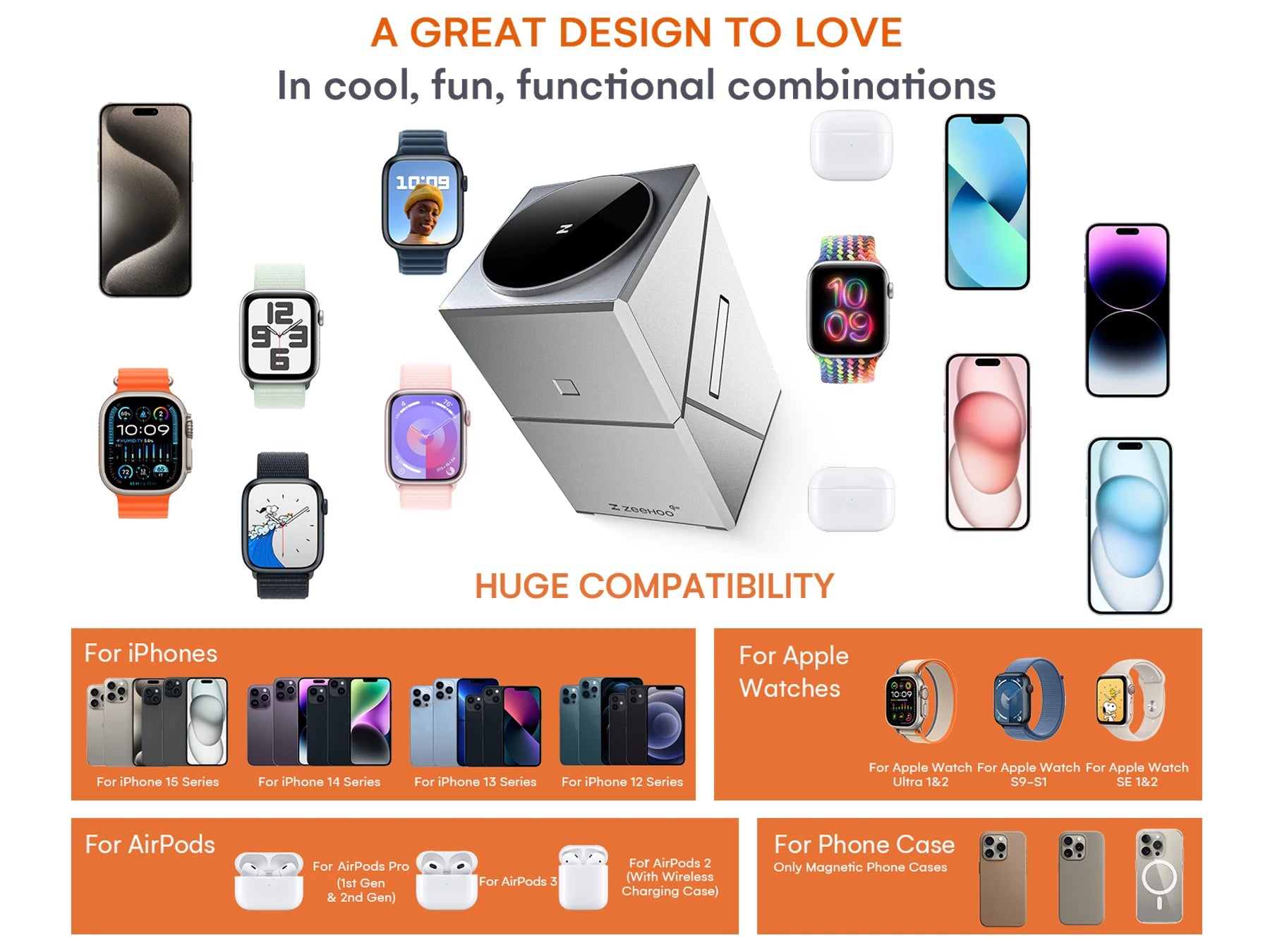 ZEEHOO CubeTrick-X， 3 In 1 15W Fast Charger Wireless ,  Qi2  Wireless Charger， For iphone16 15 14 pro max, Apple Watch ,airpods
