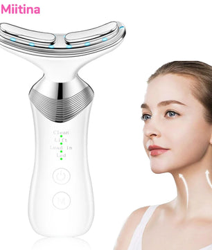 Face Neck Lifting Beauty Device Hot Compress 5-color LED Photon Firming Rejuvenation Anti Wrinkle Reduce Double Chin Anti Facial