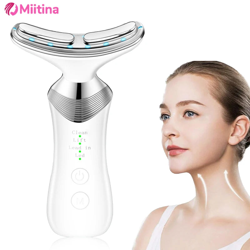 Face Neck Lifting Beauty Device Hot Compress 5-color LED Photon Firming Rejuvenation Anti Wrinkle Reduce Double Chin Anti Facial