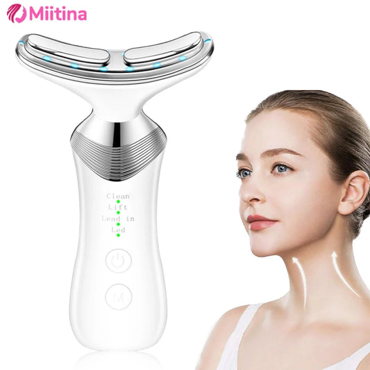 Face Neck Lifting Beauty Device Hot Compress 5-color LED Photon Firming Rejuvenation Anti Wrinkle Reduce Double Chin Anti Facial