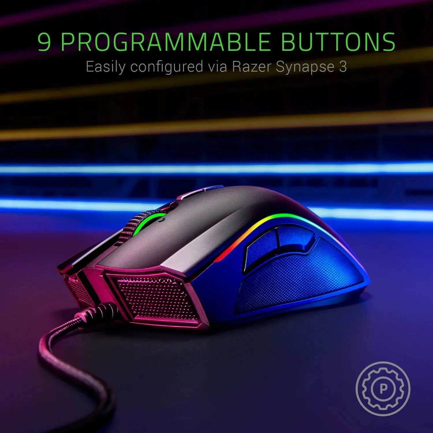 Razer Mamba Elite 5G 16000 dpi wired gaming mouse, optical sensor, 9 programmable buttons, mechanical switches, ergonomic shape