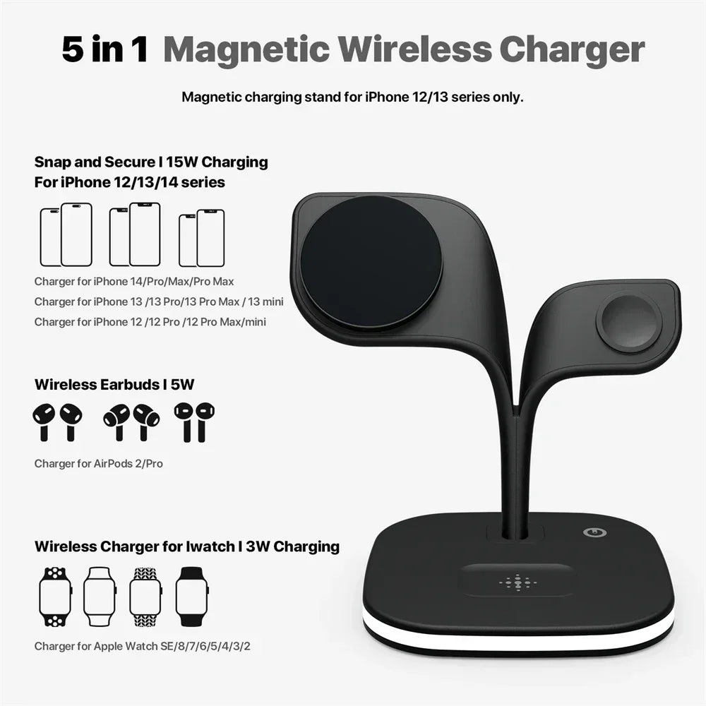 Magnetic 3 in 1 Wireless Charger For iPhone 16 15 14 13 12 Pro Max Fast Wireless Charging Station For Apple Watch 9 /AirPods Pro