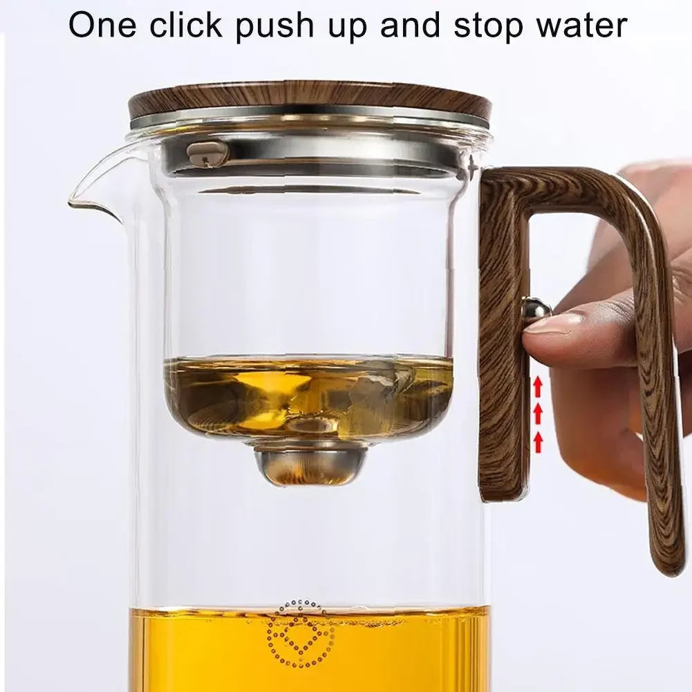Glass Teapot with Magnetic Switch & Wood Handle – Tea Separation & Filtration