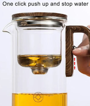 Glass Teapot with Magnetic Switch & Wood Handle – Tea Separation & Filtration