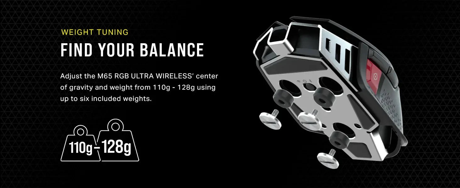 Corsair M65 RGB Ultra Wireless Tunable FPS Wireless Gaming MouseSub-1ms Slipstream Wireless Technology 26,000 DPI -White/Black