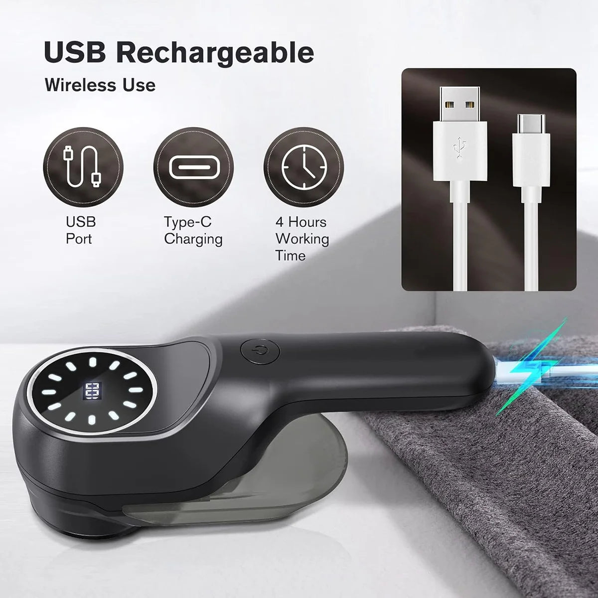 Fabric Shaver, Electric Lint Remover for Clothes Furniture, Rechargeable Lint Shaver with 2 Speeds 3 Replaceable Blades