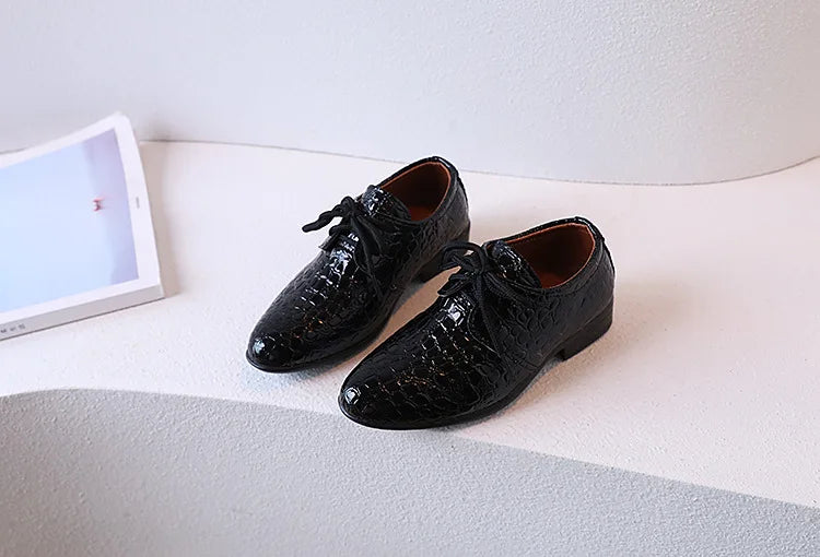 Boys Leather Shoes for Party Wedding Shows Catwalk Cool Lace-up Classic Kids Fashion Casual Shoes Loafers 2023 Children Dress PU