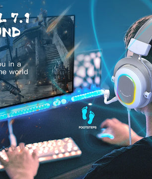 FIFINE RGB Gaming Headset with 7.1 Surround Sound/3-EQ/MIC,Over-ear Headphone with In-line Control for PC PS4 PS5 Ampligame-H6W
