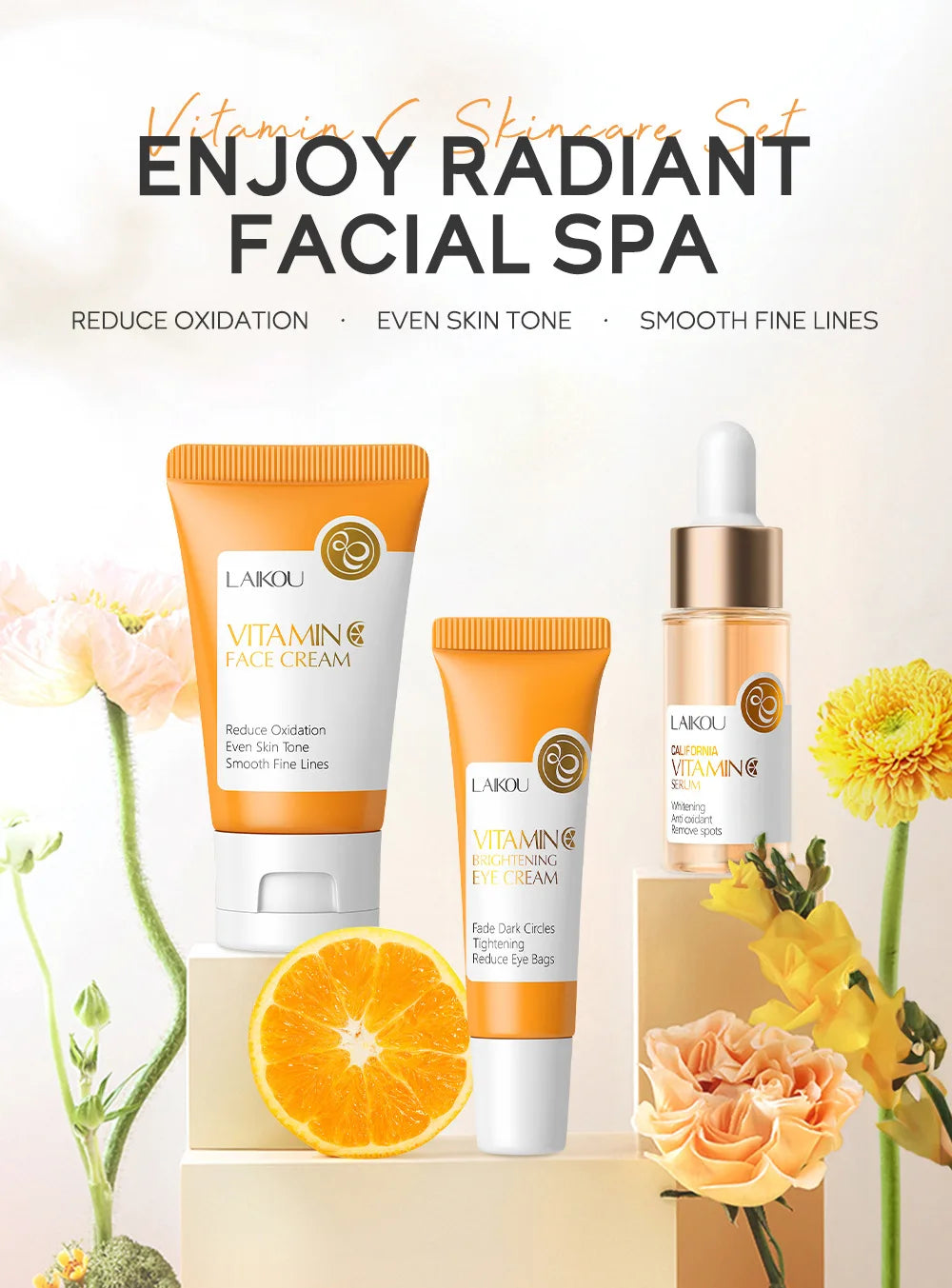 3pcs/set LAIKOU Vitamin C 24K Golden Sakura Skin Care Sets Face Cream