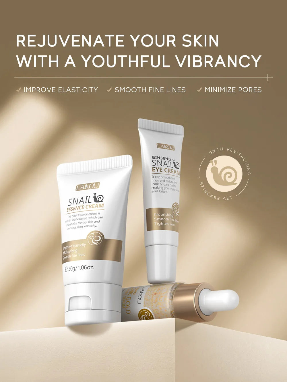 3pcs/set LAIKOU Vitamin C 24K Golden Sakura Skin Care Sets Face Cream