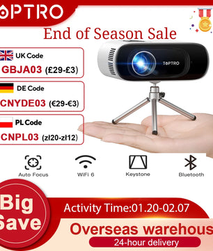 TOPTRO Mini Projector Full HD Support 1080P 16000 Lumens Auto Keystone WiFi Bluetooth Video Projector Portable Home Theater