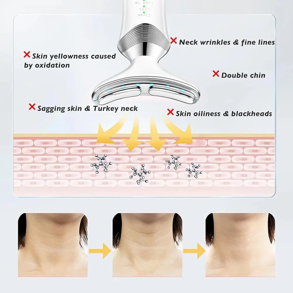 Face Neck Lifting Beauty Device Hot Compress 5-color LED Photon Firming Rejuvenation Anti Wrinkle Reduce Double Chin Anti Facial