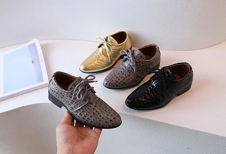 Boys Leather Shoes for Party Wedding Shows Catwalk Cool Lace-up Classic Kids Fashion Casual Shoes Loafers 2023 Children Dress PU