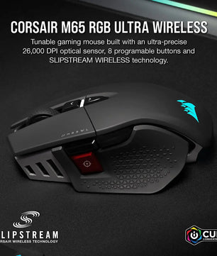 Corsair M65 RGB Ultra Wireless Tunable FPS Wireless Gaming MouseSub-1ms Slipstream Wireless Technology 26,000 DPI -White/Black