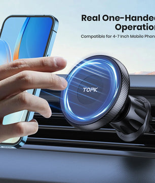 TOPK for Magsafe Car Phone Holder,Powerful Magnetism Premium Quality Single-Hand Operation Metal Hook Magnetic Car Phone Mount