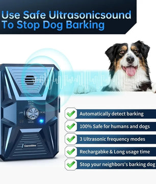 Ultrasonic Anti-Bark Device 3-Level Control Rechargeable Dog Bark Deterrent with 33FT Reach for All Breeds Indoor & Outdoor Use