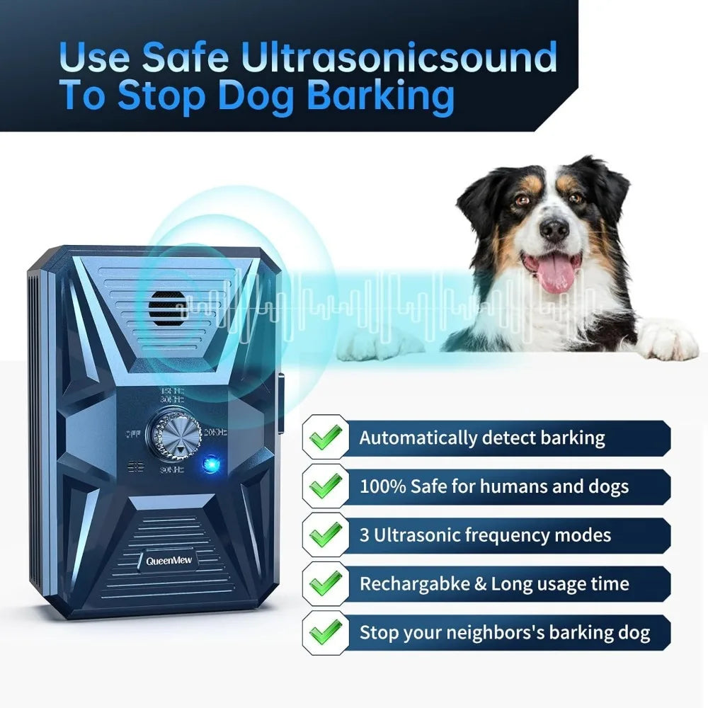 Ultrasonic Anti-Bark Device 3-Level Control Rechargeable Dog Bark Deterrent with 33FT Reach for All Breeds Indoor & Outdoor Use