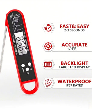 Waterproof Digital Food Kitchen Thermometer For Oven Meat Cooking Grilling With Rotating LCD Screen Alarm Function