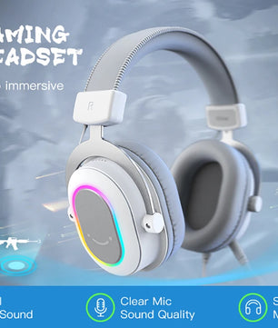FIFINE RGB Gaming Headset with 7.1 Surround Sound/3-EQ/MIC,Over-ear Headphone with In-line Control for PC PS4 PS5 Ampligame-H6W
